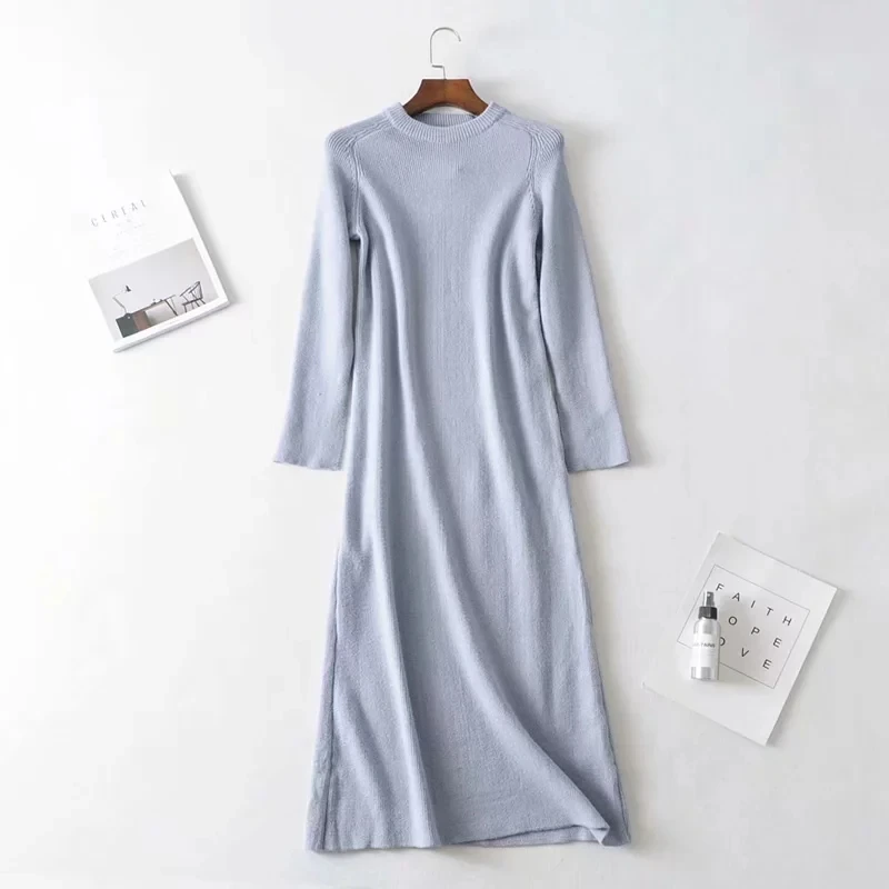 Зимнее вязаное платье в английском стиле с круглым вырезом vestidos de fiesta de noche maxi