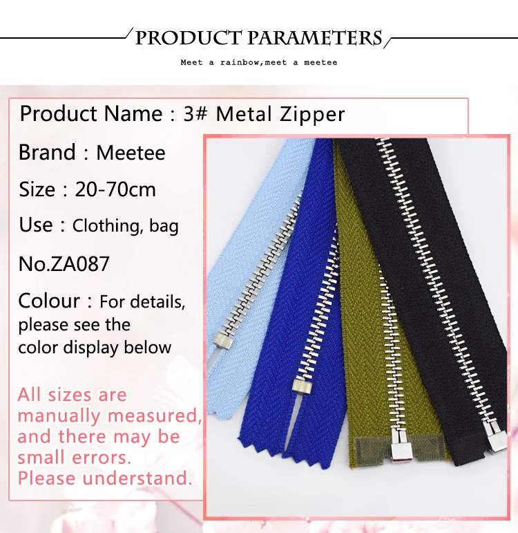 Meetee 2pc 20/30cm Close-End 40-70cm Open-End 3# Metal Zipper DIY Silver Tooth Coat Decoration Zip Garment Sewing Material ZA087