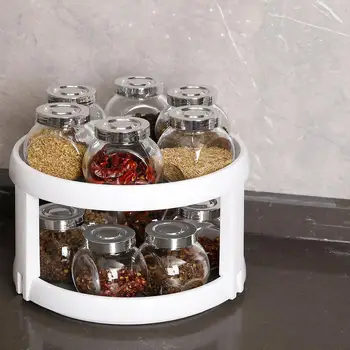 

2 Layers Kitchen Turntable Seasoning Organizer Holder Kitchen Storage Shelf Spice Rack Countertop Organizer Cabinet Storage