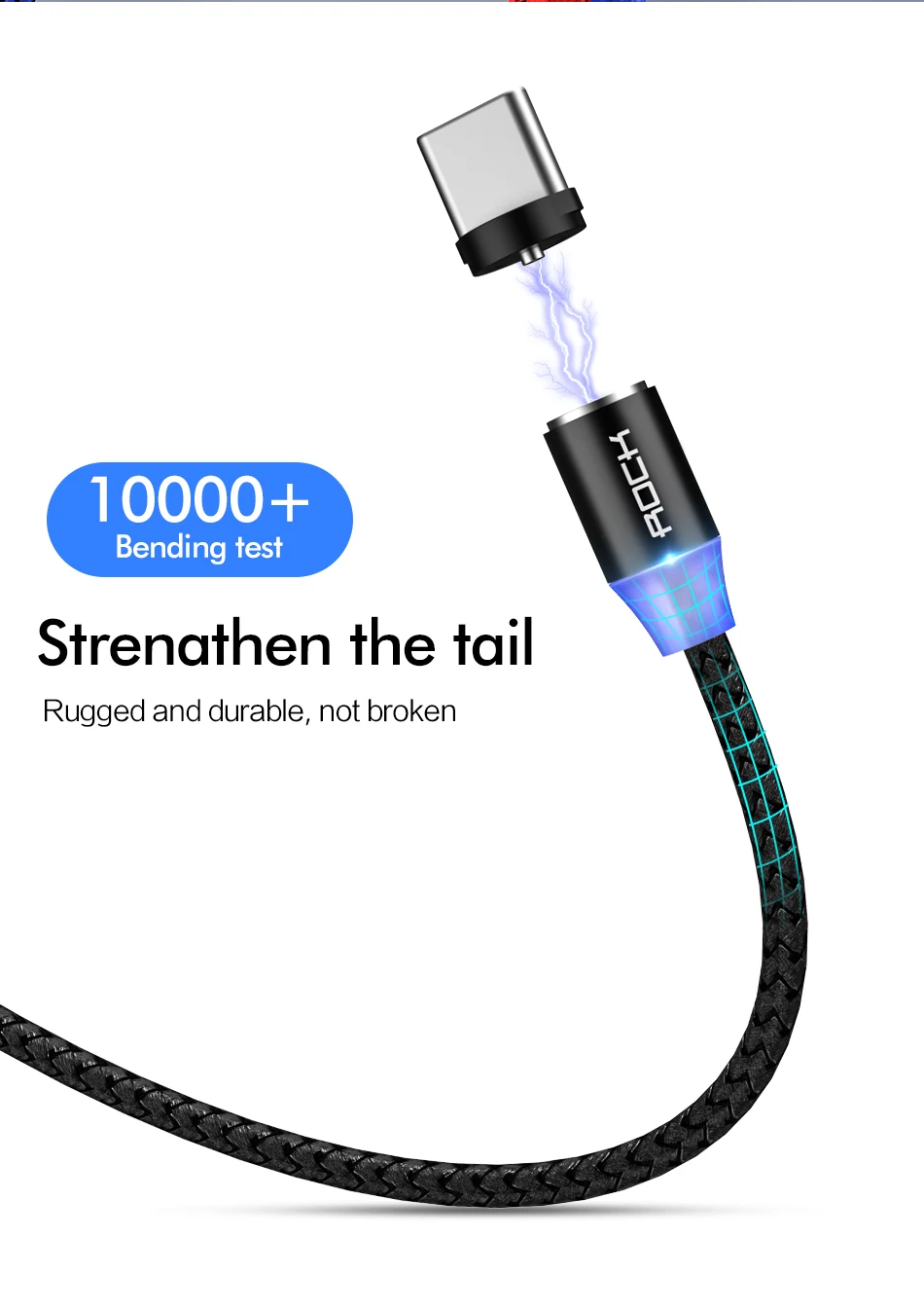 ROCK Быстрая зарядка Магнитный кабель type C Micro USB быстрая зарядка светодиодный свет для iPhone Xiaomi Redmi Note 7 Pro Магнитный провод для телефона