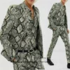 Snake Printed Men Suits Slim Fit Club Bar Wear Best Man Blazer Smoking Business Fashion 2 Peieces Set Customized Groomsman Suits 3