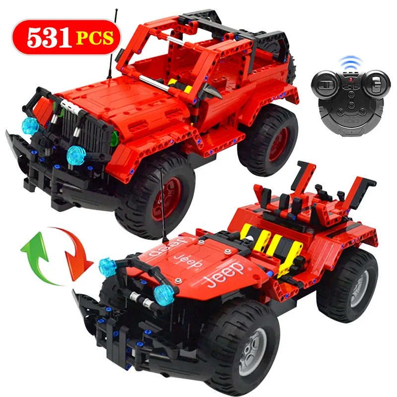 

531pcs 2 in 1 RC Jeep Wrangler Model Building Blocks legoingly Technic Remote Control Cross Country Racing Car Bricks Kids Toys