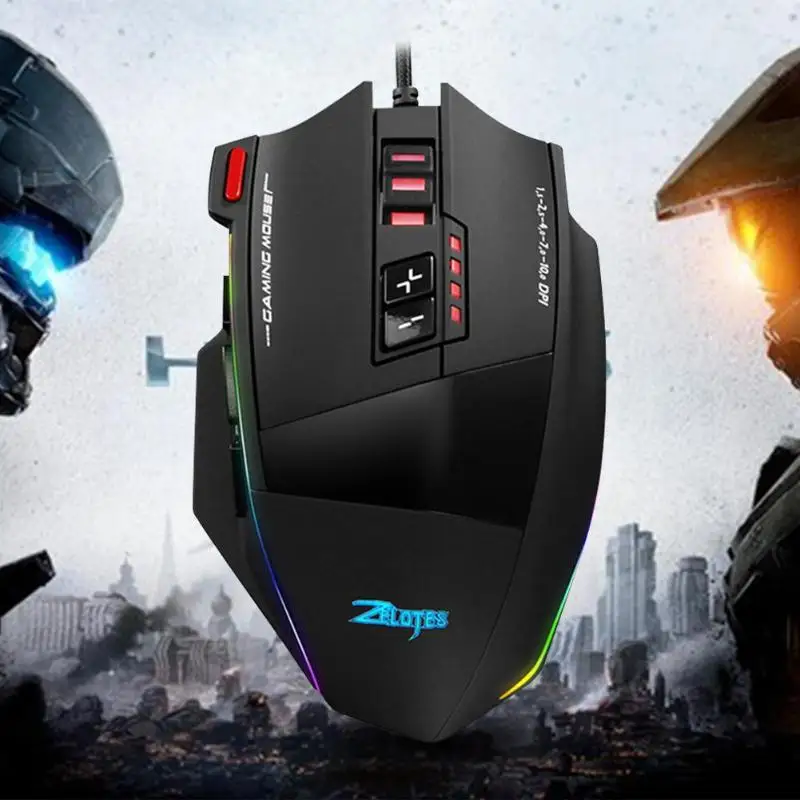 ZELOTES C-13 Проводная игровая мышь 5 уровней 13 программируемая 10000 dpi Регулируемая RGB оптическая игровая мышь компьютерная мышь