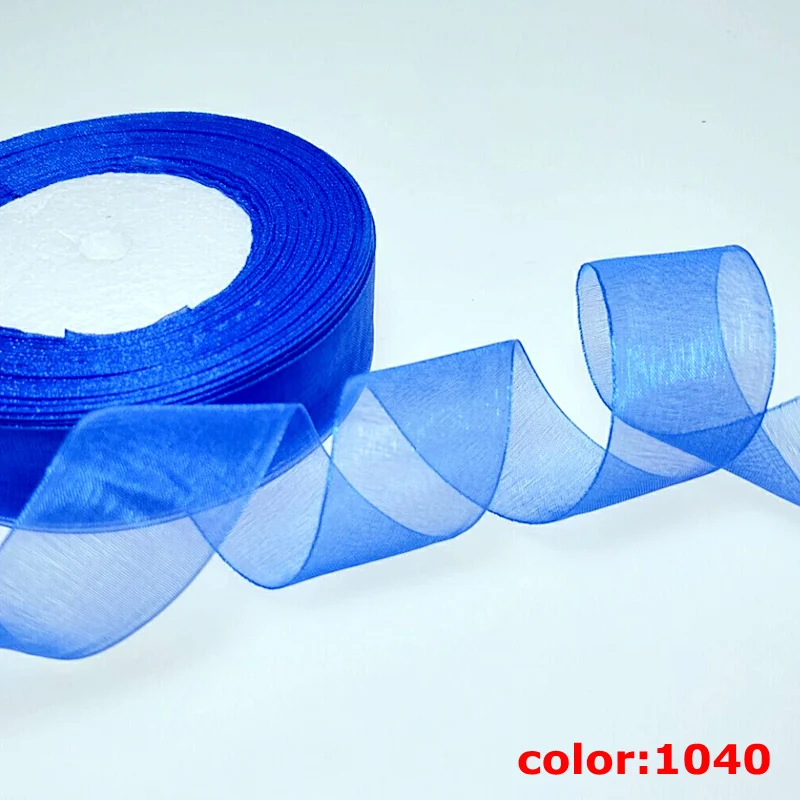 color 1040 HL(50 ярдов/рулон) ленты из органзы оптом украшения, подарочная упаковка Рождество шелковыми лентами кружевной ткани 10/12/15/20/25/40/50 мм - Color: color 1040