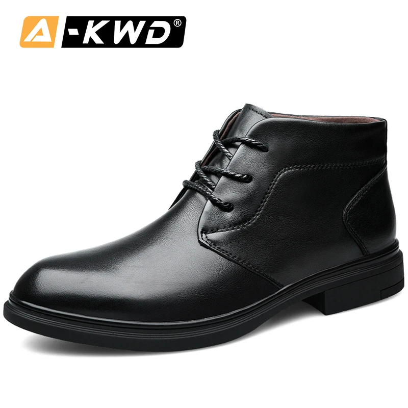 Мужские зимние ботинки на шнуровке черные меховые ботильоны в британском стиле