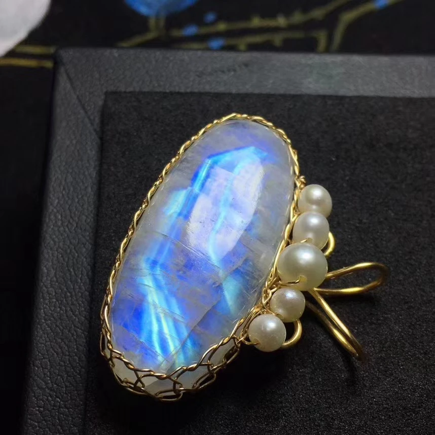 Сертификат естественный синий свет лунный камень драгоценный женский кулон