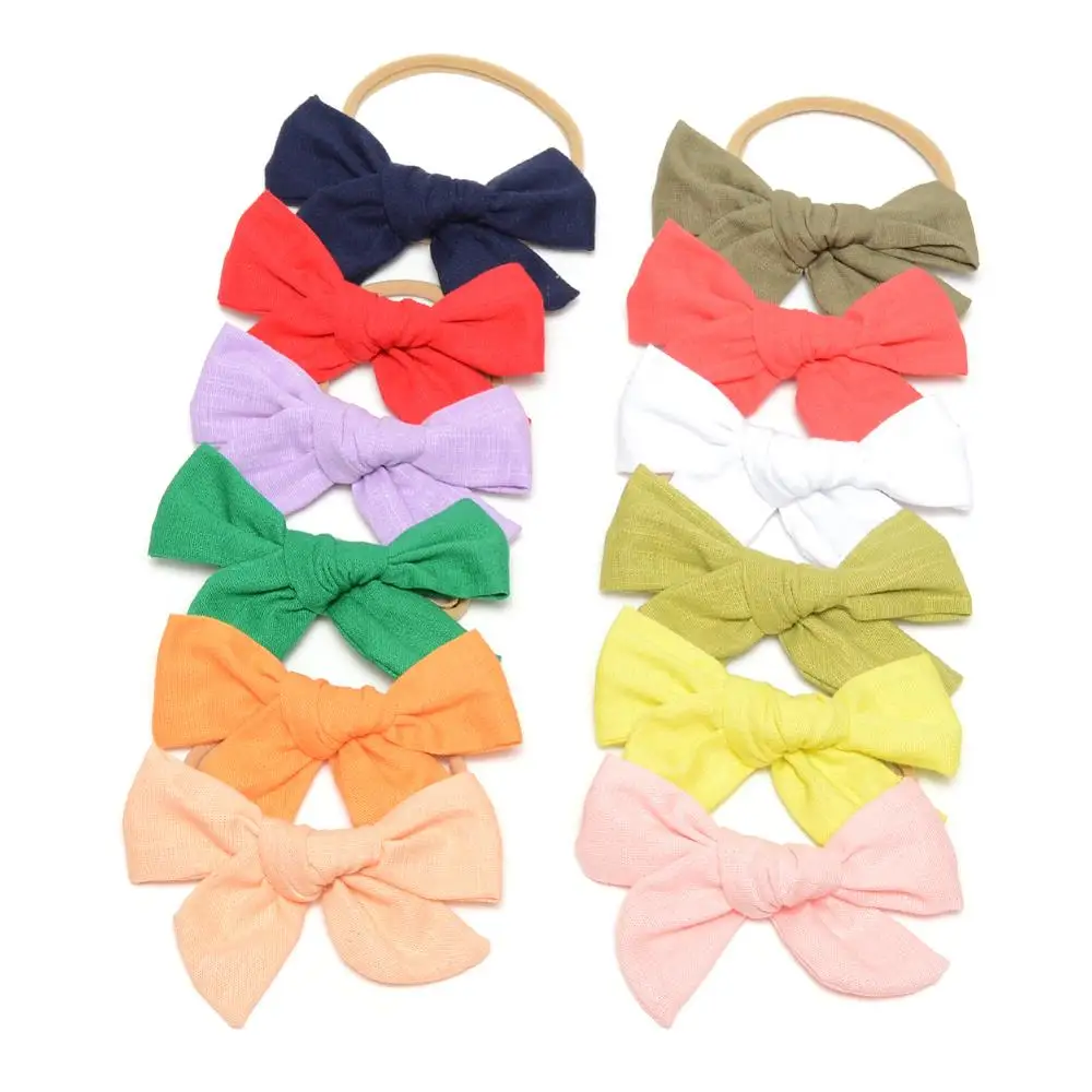 

1 Piece Cotton Knotted Newborn Bow Headband Infant Soild Fabric Bow Headbands for Baby Girls Headwear 24 Colors JFNY147