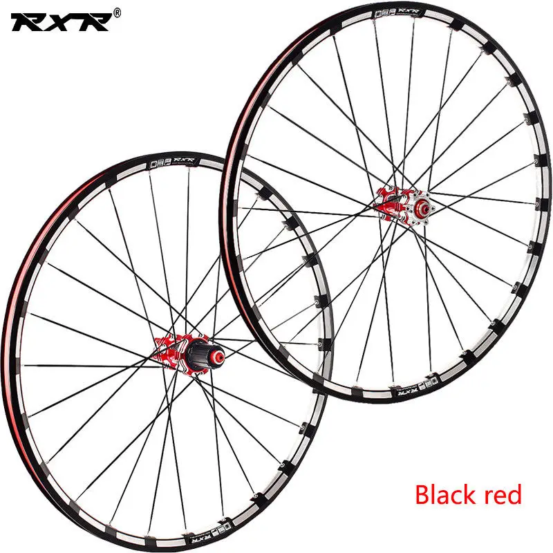 RXR 7-11 скорость через ось/QR MTB колеса велосипеда 26/27. 5/2" углеродный волоконный концентратор MTB колеса дисковый тормоз 5 подшипников велосипедные колеса - Цвет: 27.5-Black Red-QR