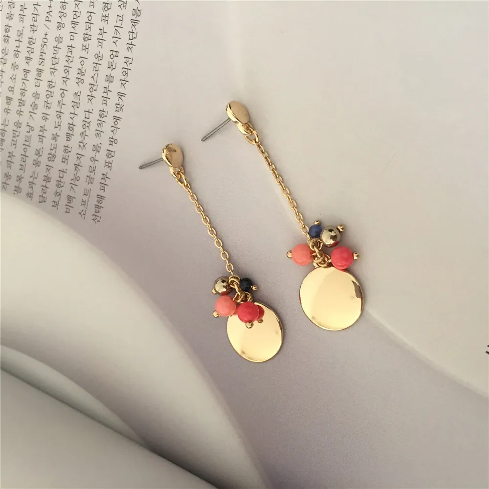 F/W новое поступление повседневные милые круглые Висячие серьги-капли с диском из бисера для женщин и девушек