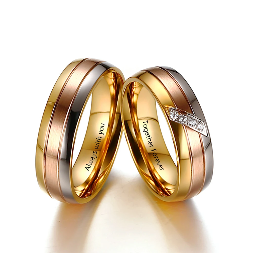 De acero inoxidable personalizada nombre grabado par anillos de las mujeres de los hombres de compromiso promesa de boda anillo con joyas piedra|Personalizado Anillos| - AliExpress