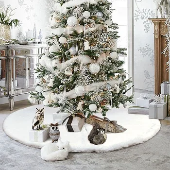 

1pc White Christmas Tree Skirt Plush Faux Fur Carpet Xmas Floor Mat Ornaments Merry Christmas New Year Christmas Tree Decoration