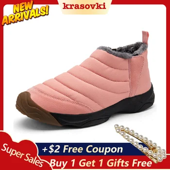 

Krasovki Cotton Shoes Women Winter Waterproof Cotton Boots Dropshipping Fashion Breathable Women Plus Velvet Ankle Snow Boots