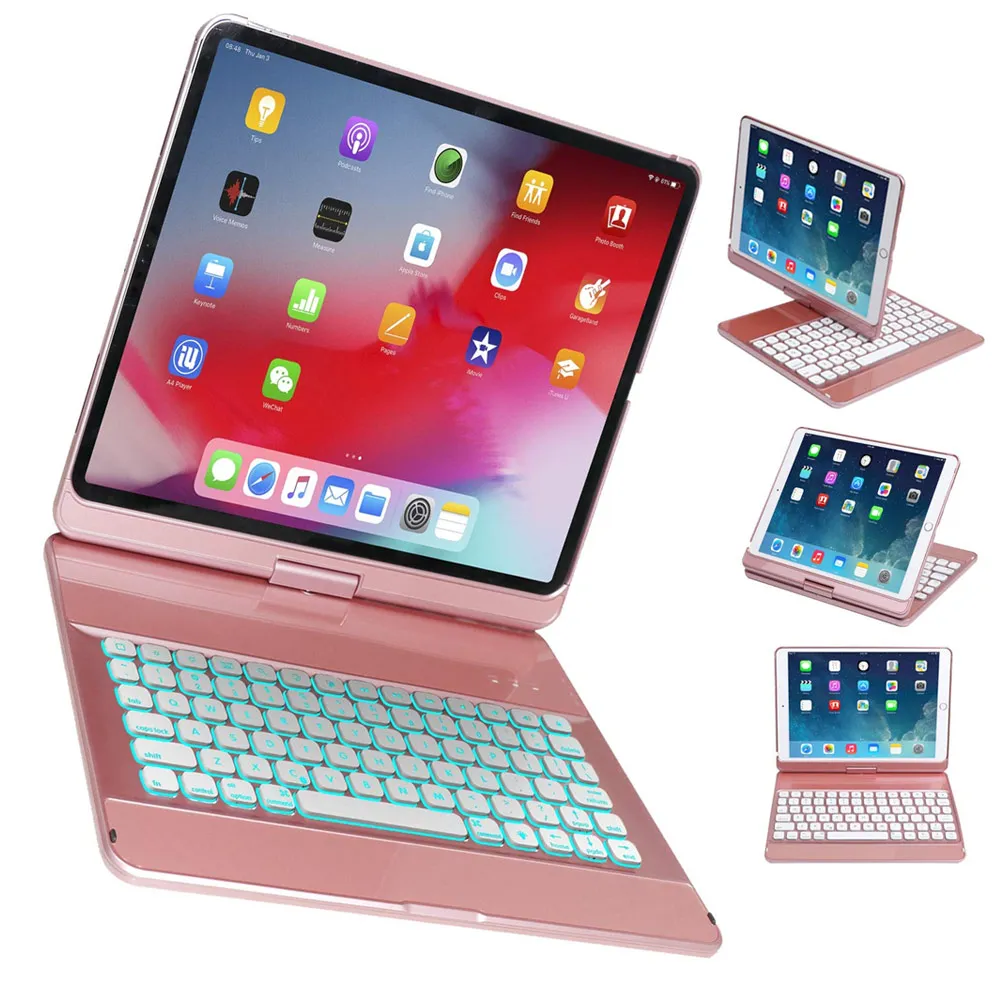 

360 Rotate Wireless Keyboard Case Smart Folio Back Cover with Backlit for iPad 10.2 SD998