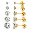 Stainless Steel Gold/Silver Color Earrings 4-8mm Six Claws Zirconia Crystal Stud Earrings For Women Girl Wedding Jewelry 1