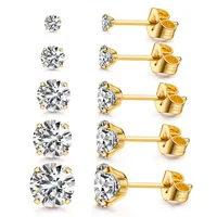 Stainless Steel Gold/Silver Color Earrings 4-8mm Six Claws Zirconia Crystal Stud Earrings For Women Girl Wedding Jewelry 1