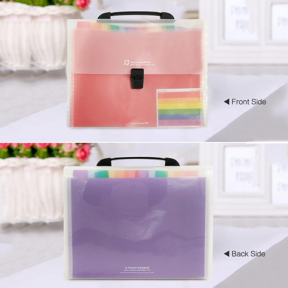 

Handheld Rainbow Color Accordion Expending File Folder Document Organizer Bag 13 Pockets A4 Size for Business Paper Storage