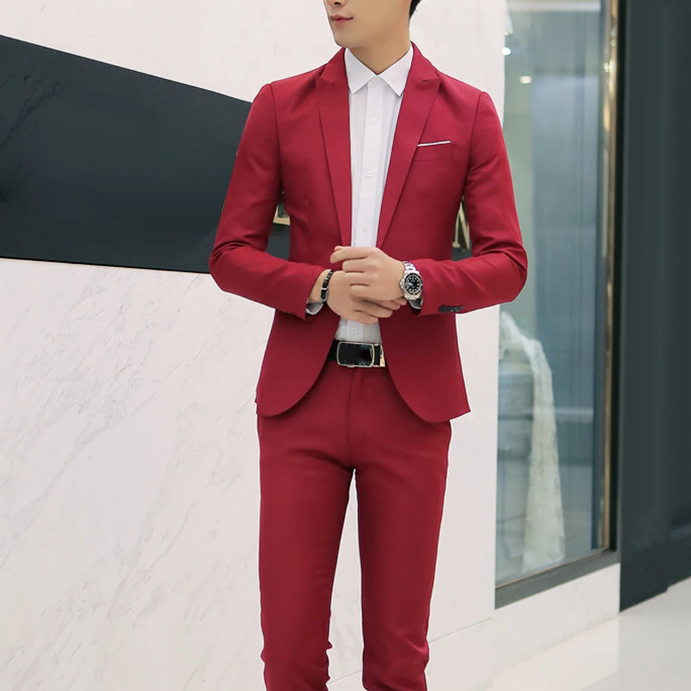 Модные мужские костюмы с брюками однотонный мужской блейзер приталенный и