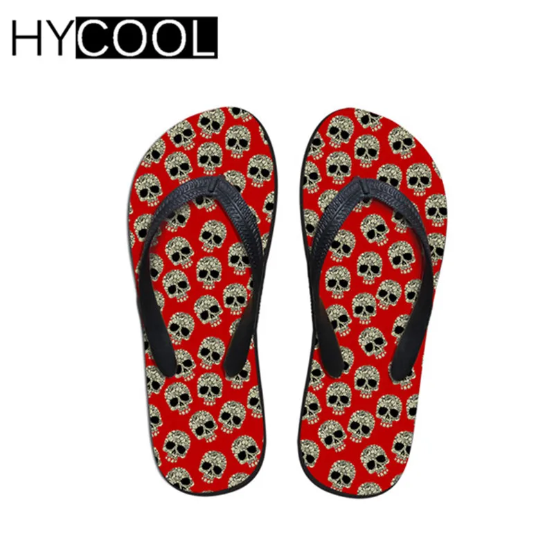 Hycool/шлепанцы в стиле панк с 3D принтом черепа; летние мужские пляжные вьетнамки; мужские резиновые повседневные уличные классные мужские резиновые шлепанцы;