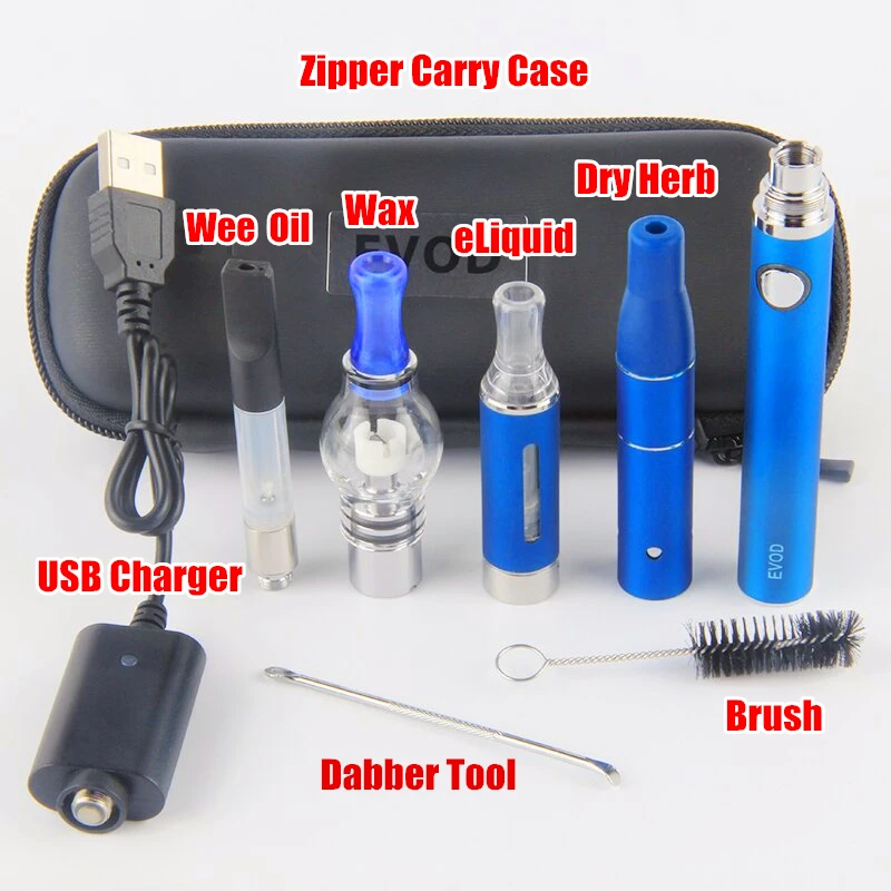 

EVOD Electronic cigarette 4 In 1 evod Batery with 4 Atomizers for oil Wax Dry Herb Vaporizer Pen vapor e cigarette evod mt3 Kit
