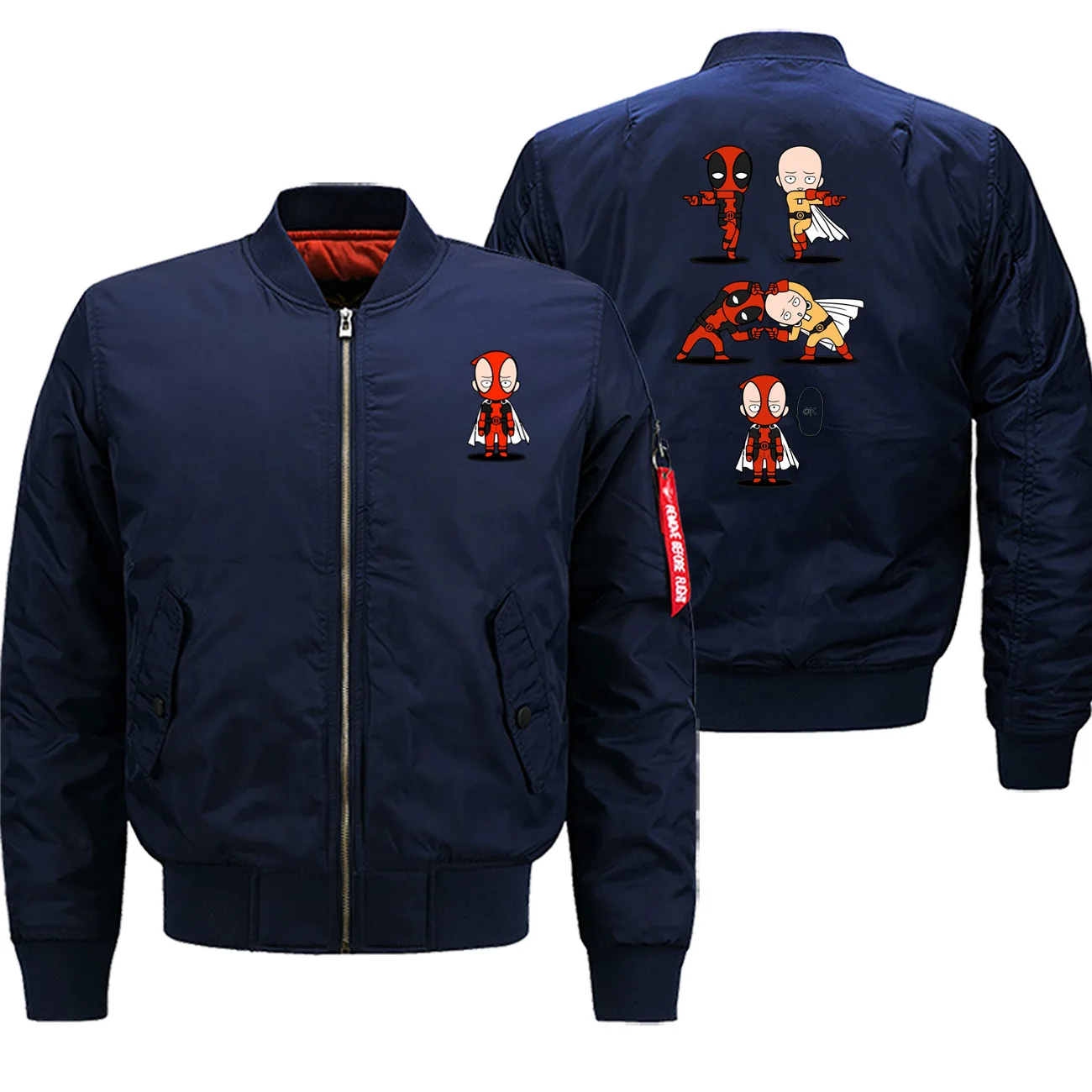 One Punch Deadpool Cartoon Winter Mens Jacket Streetwear Fashion Bomber Military Hip Hop Zipper Coat Thick Jackets Warm Clothing