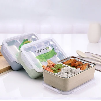 

3-Grid Portable Japanese Bento Lunch Boxs Set Teaspoon Fork Steel Thermal Lunch Boxs Kids Picnic Food Container