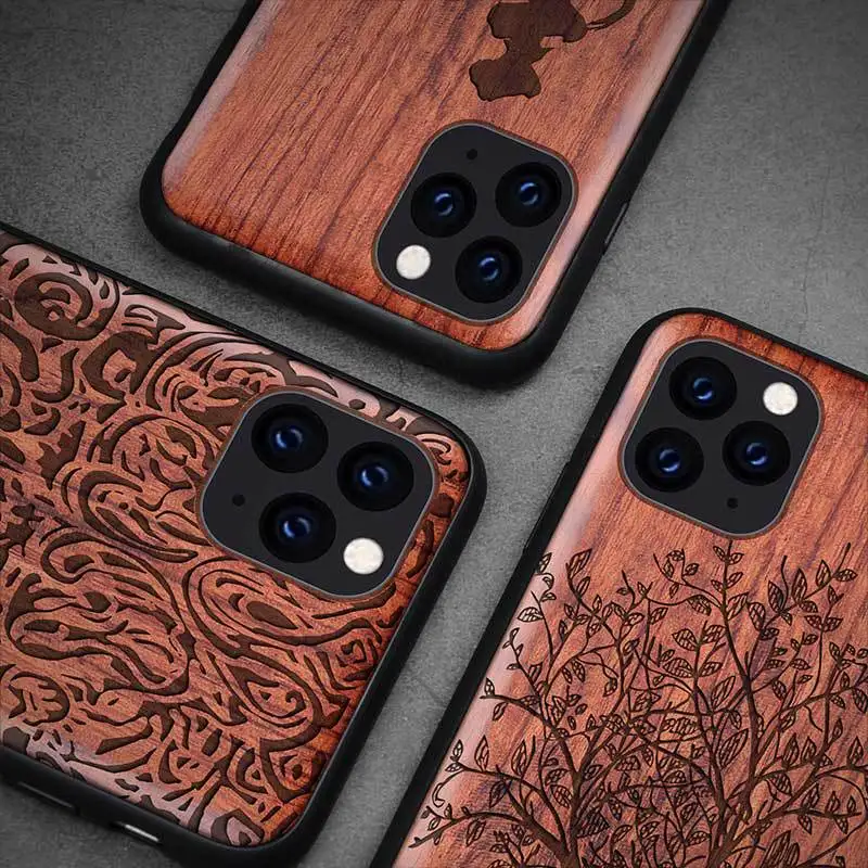 

Wood Case For iPhone 11 Pro Max Original Real Wooden Phone Case For iPhone 11 Pro 100% Natural Rosewood TPU Shockproof Cover