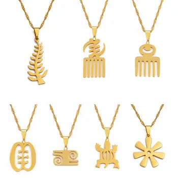 

Anniyo African Symbol Pendant Necklaces Gold Color & Stainless Steel Material Adinkra Gye Nyame Ethnic Jewelry Gifts #110421