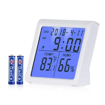 

Temperature Humidity Gauge, Indoor Thermometer Hygrometer With Digital Alarm Clock, Backlit Accurate Monitor Clear Reading, Min/
