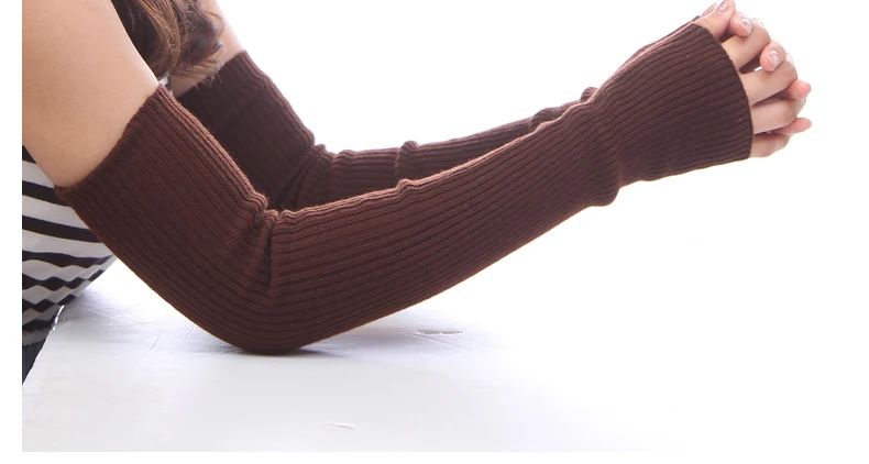 Winter 40 50 60 Long Arm Wool Warmers Fingerless Arm Solid Wholesale Knitted Women's Knitted Fine Gloves Sleeve Woolen cm