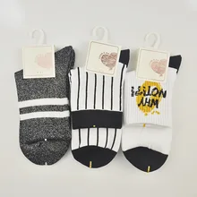 Женские однотонные хлопковые носки в полоску, короткие носки с буквами, черно-белые спортивные носки в полоску, зимние носки, носки-лодочки, 3/6 пар/партия