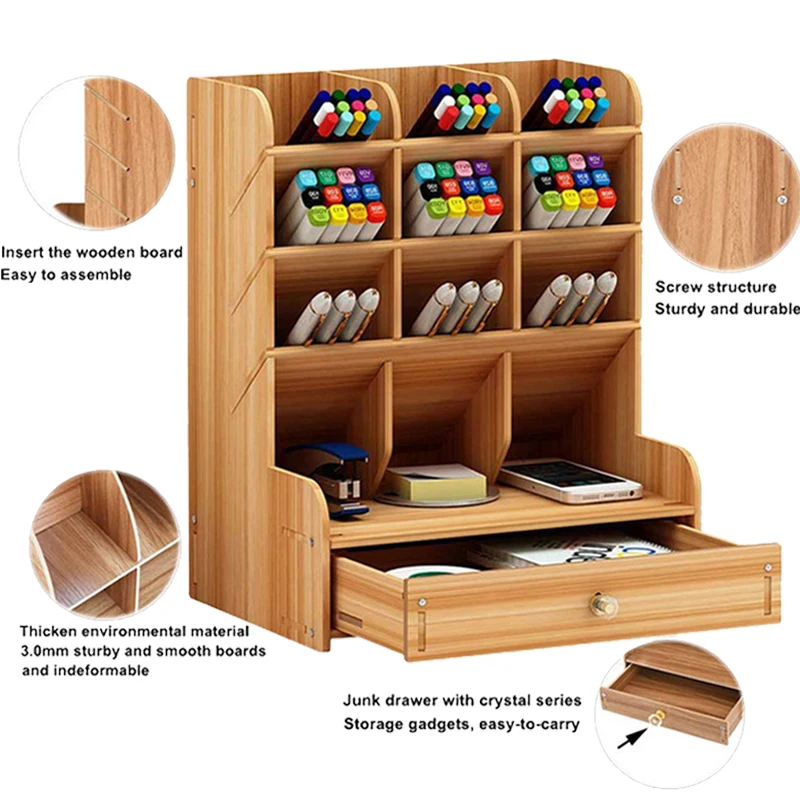 Corbata Altoparlante Imaginativo Organizador de escritorio de madera, soporte multifuncional para  bolígrafos, estante de almacenamiento para suministros de oficina y hogar _  - AliExpress Mobile