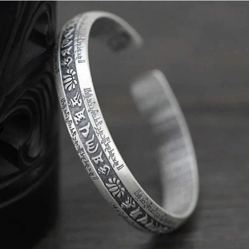 bocai-new-2021-trend-real-s999-silver-jewelry-solid-six-character-mantra-couple-retro-man-and-woman-heart-sutra-bracelet
