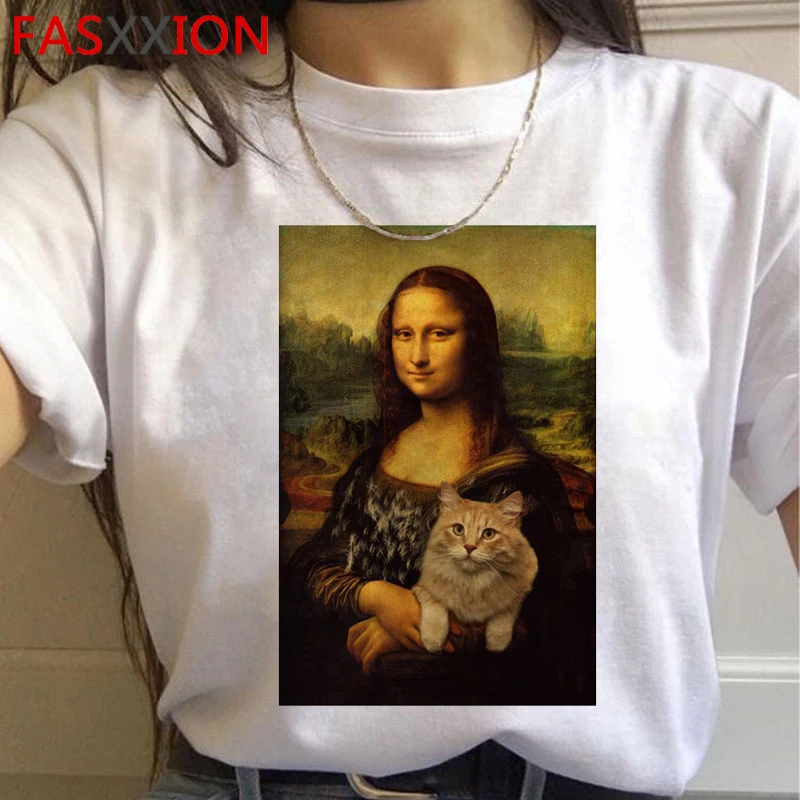 Mona Lisa Эстетическая забавная мультяшная футболка для женщин гранж Винтаж 90s футболка графическая модная футболка уличная Новинка Топ Тройники женские - Цвет: H4502