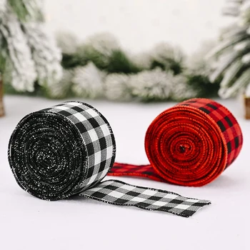 

2Pcs Christmas Ornament Red and Black Grid Ribbon Christmas Decoration Christmas Decoration for Home New Year Decoration
