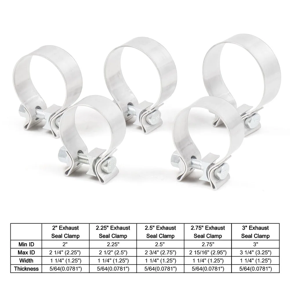 304 Stainless Steel Accuseal Clamp Butt Joint Narrow Band Exhaust Seal Clamp Exhaust Sleeve 2.0" 2.25" 2.5" 2.75" 3.0"