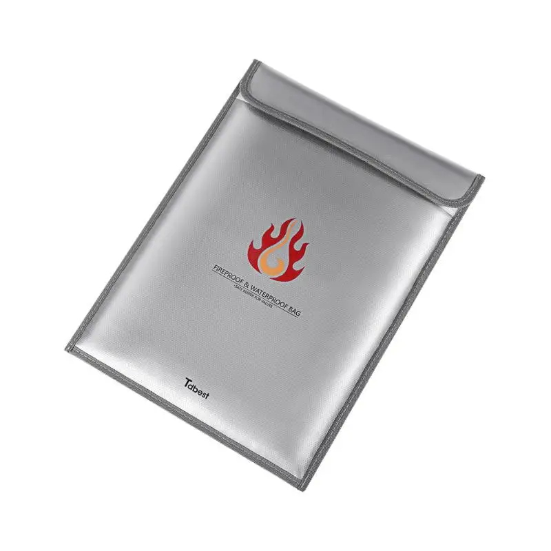 Dual-Layer Safe Fireproof Waterproof File Holder Briefcase Document Bag Valuables Bag Zipper Closure Envelope Pouch Large Space