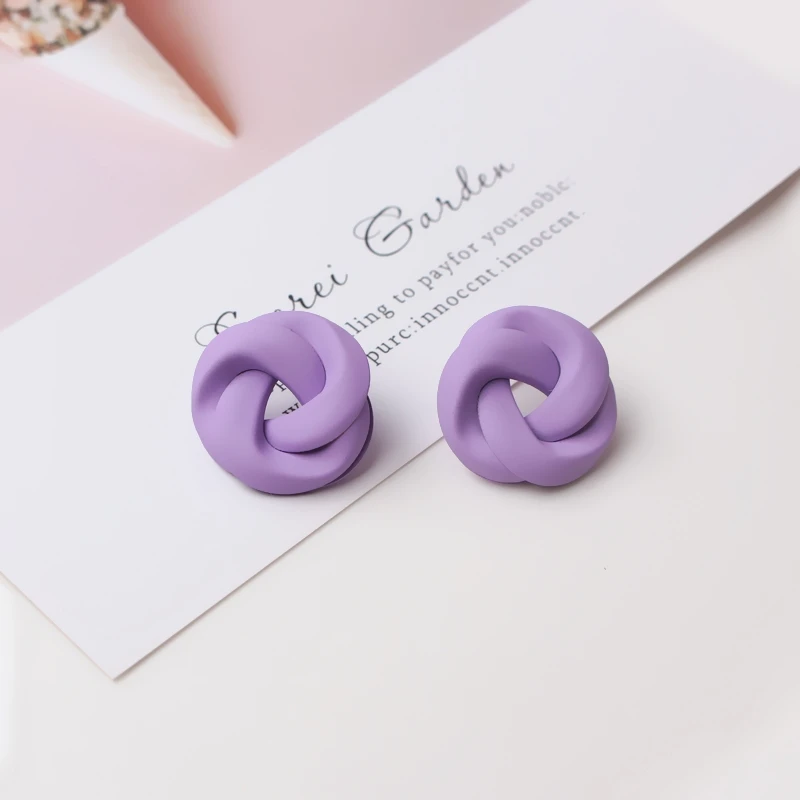 7Colors Metal Twisted Stud Earrings For Women Simple Macaro Candy Statement Knot Geometric Earing Party Jewelry Pendientes Gift