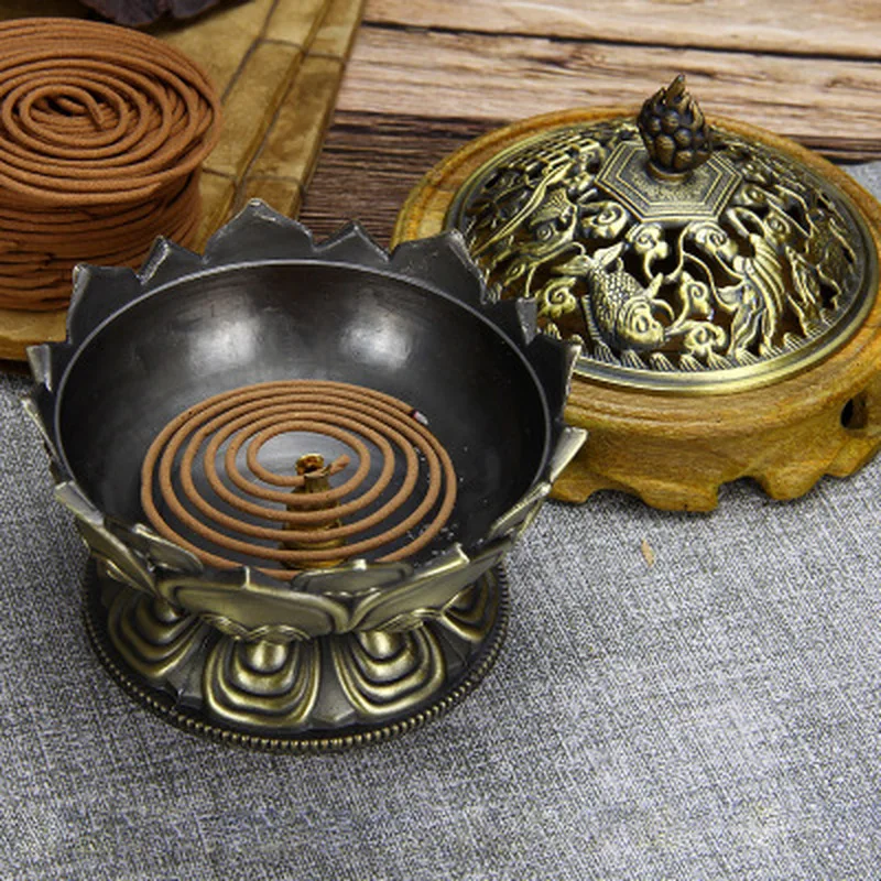 Китайский Будда сплав ладан горелка цветок лотоса ладан держатель ручной работы курильница для буддийских украшения дома офиса