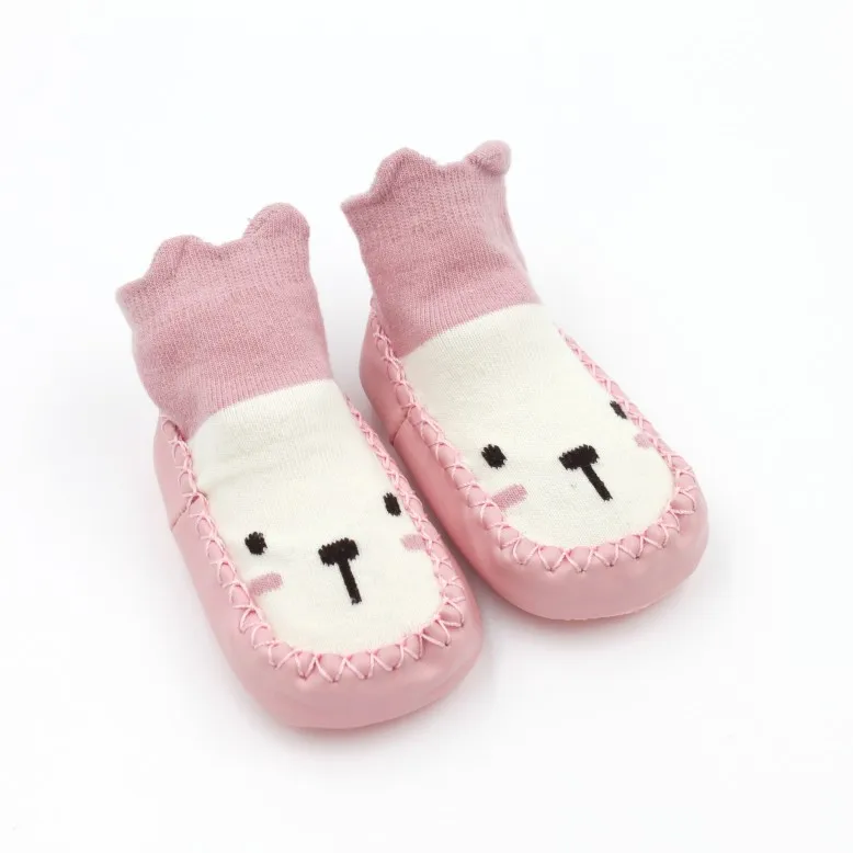 Носки для малышей нескользящие носки-тапочки для маленьких мальчиков и девочек Хлопковые вязаные носки с мягкой подошвой для малышей учимся ходить - Цвет: Розовый