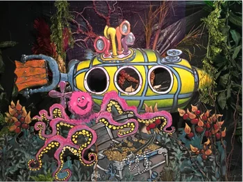 

7x5FT Vintage Retro Pattern Under Sea Party Wealth Submarine Cute Octopus Custom Photo Backdrop Background Vinyl 220cm X 150cm