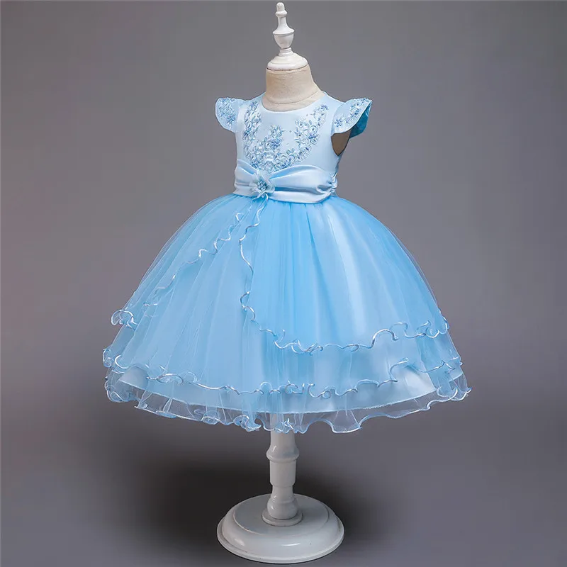 Кружевное платье с вышивкой для маленьких девочек от 1 до 8 лет, детское праздничное платье для девочек на свадьбу элегантное платье-пачка принцессы с бантом