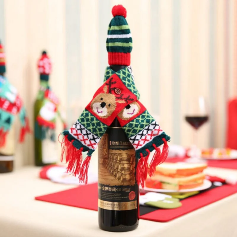 Christmas Table Decoration Wine Bottle Cover Knitted Christmas Scarf and Hat Decor Ornaments for Home New Year's Product - Цвет: A2