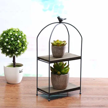 

Bird nest Iron Plant Rack Metal Stand Plants Succulent shelf Desktop Garden flower Modern Decorative with wood plate 3 layer