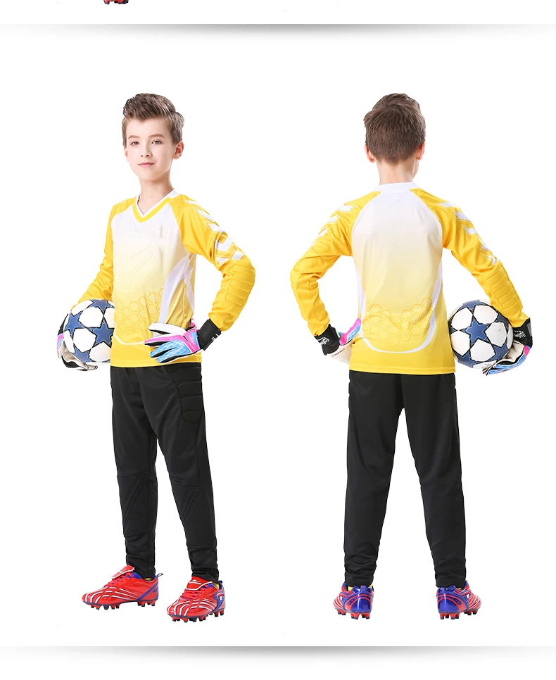 Детское футбольное Джерси, 2 предмета, детский костюм голкипера, Пользовательский логотип, имя, номер, Спортивная тренировочная командная форма, толстая губка, защита от падения