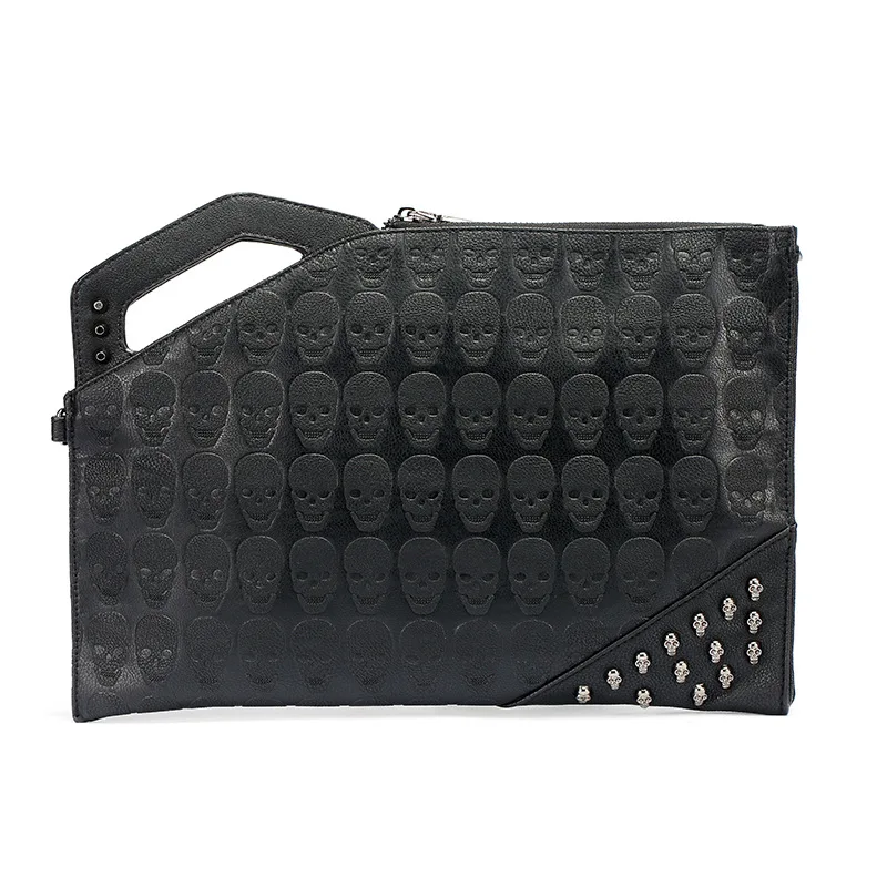 

New trend rivet street joker male hand hold bag fashion ghost head design hand grasp bag casual joker cross bag