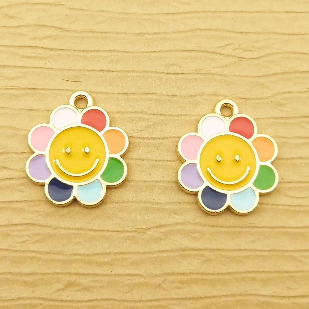 10pcs 17x18mm sunflower charm enamel charm for jewelry making fashion
