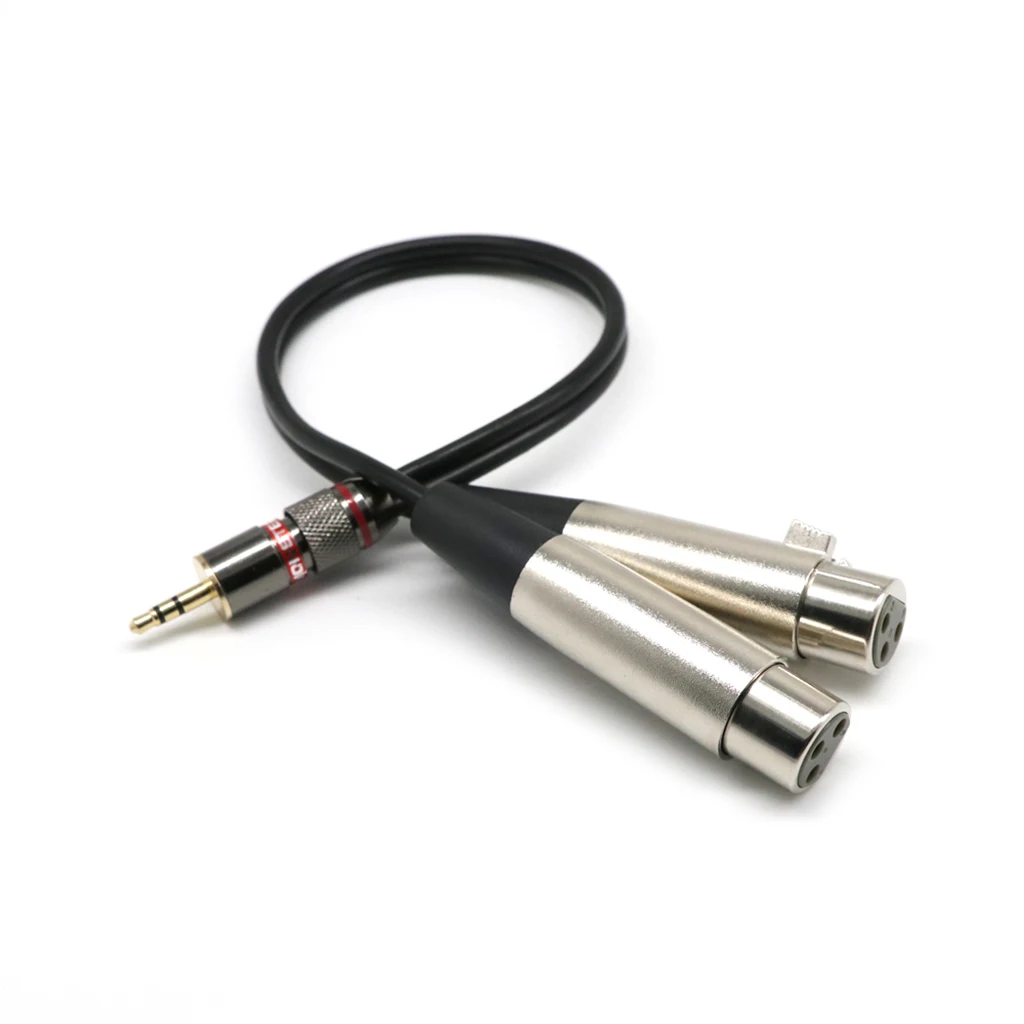 3.5mm to 2 XLR Female Y Splitter Cable, 3.5mm (Mini) 1/8" TRS Stereo Male to 2 Port Dual XLR Female Adapter Cable Cord 1 Feet