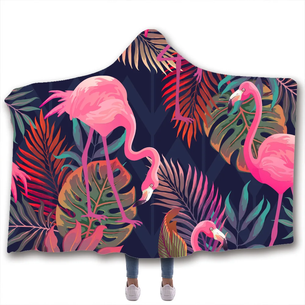 

Hooded Blanket 3D Printed Flamingo For Adults Kids Sherpa Fleece Hoodie Blanket Microfiber Throw Blanket For Home Drop Shipping