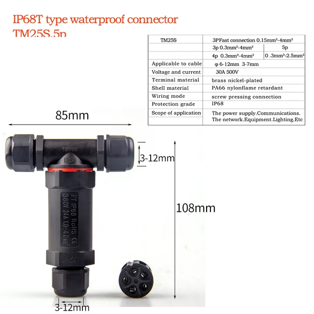 IP68 Waterproof Connector 2 Pin 3 Pin 4 Pin 5 Pin Electrical Terminal Adapter Wire Connector Screw Pin connector LED Light pin TM25S 5P