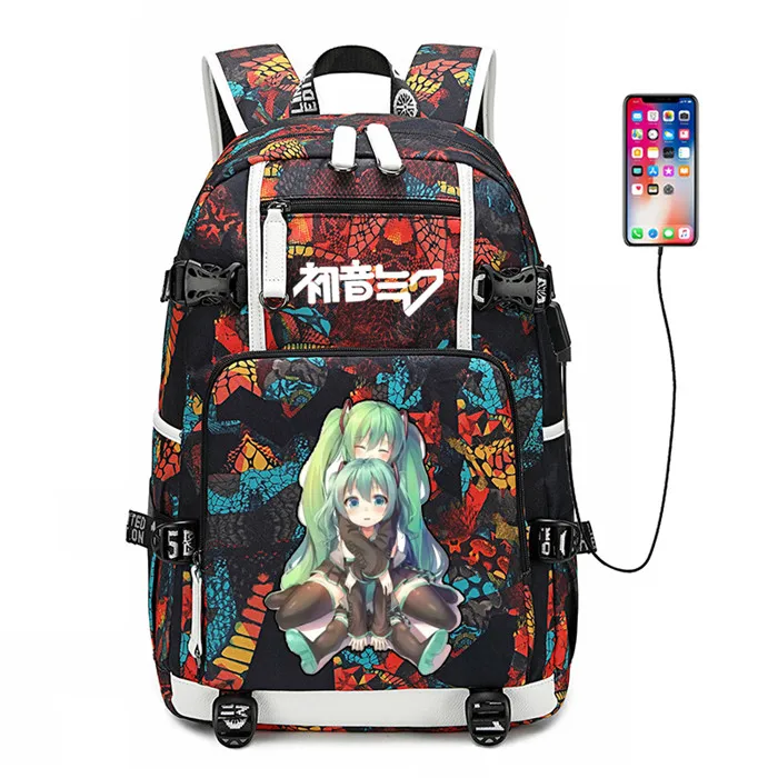 22 Hatsune Miku Women Cute Back Pack Canvas School Bags Bookbag Large Travel Bagpack USB Charging Laptop Backpack Men Backpack - Цвет: 22